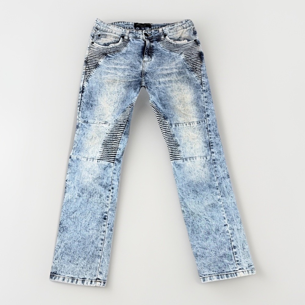 Marc Ecko Jeans Mens‎ 32/32 Blue Acid Wash Moto Ribbed Cut & Sew Denim